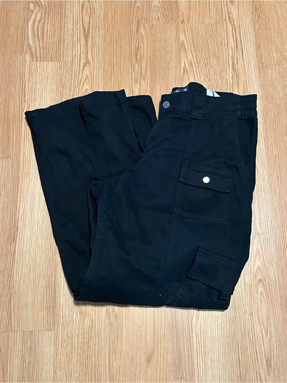 Hollister Low Rise Baggy Black Cargo Pants Size 14R 32R Y2K Women’s Elastic